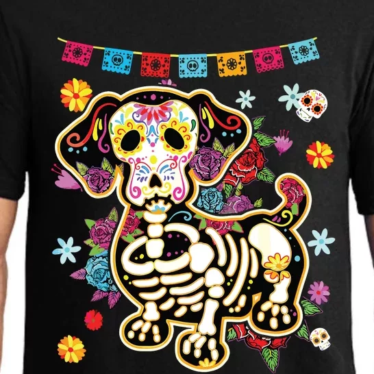 Sugar Skull Mexican Dachshund Bone Halloween Day Of Dead Pajama Set