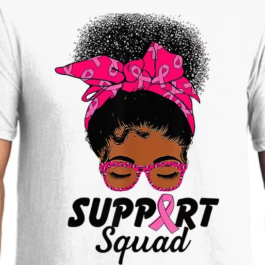 Support Squad Messy Bun Pink Warrior Breast Cancer Awareness Pajama Set