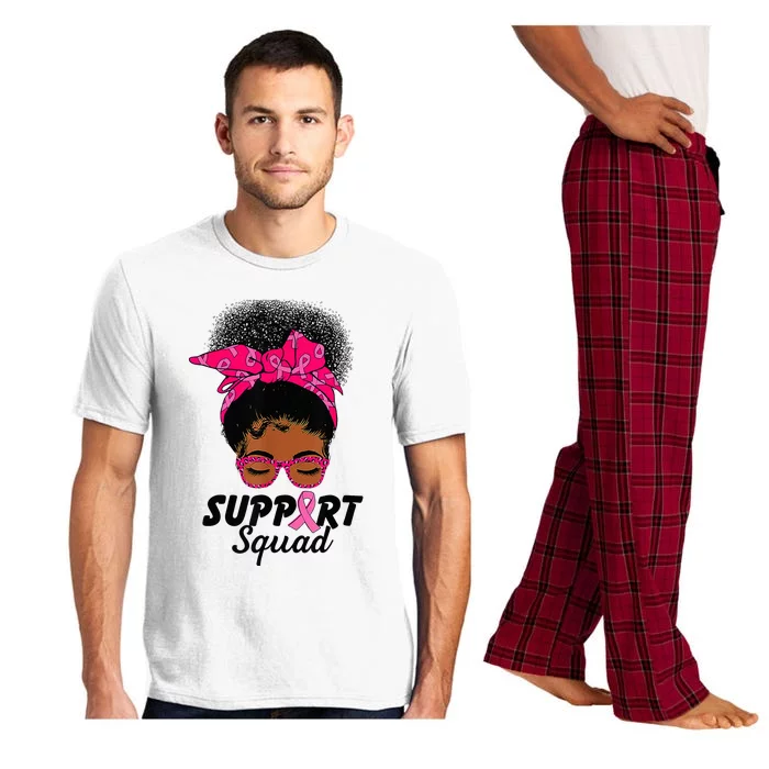 Support Squad Messy Bun Pink Warrior Breast Cancer Awareness Pajama Set