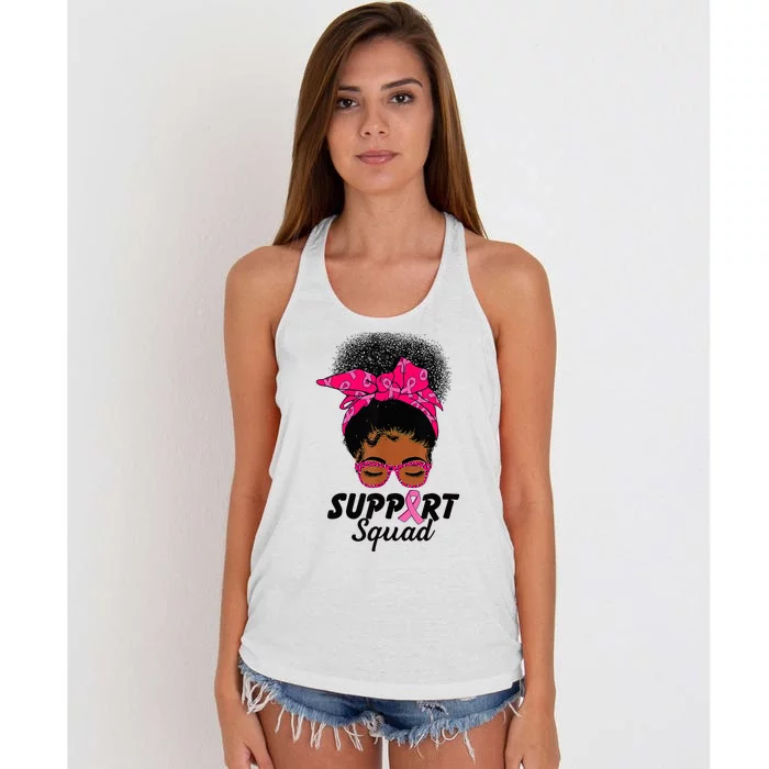 Support Squad Messy Bun Pink Warrior Breast Cancer Awareness Women's Knotted Racerback Tank