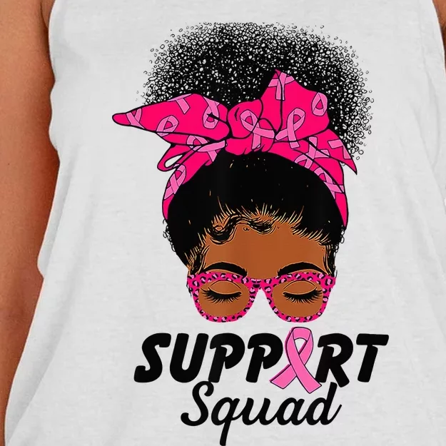 Support Squad Messy Bun Pink Warrior Breast Cancer Awareness Women's Knotted Racerback Tank