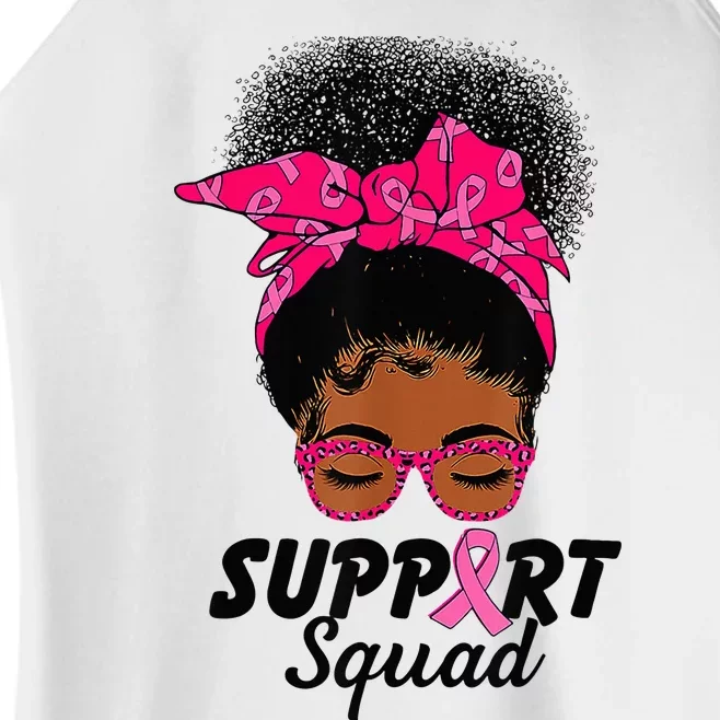 Support Squad Messy Bun Pink Warrior Breast Cancer Awareness Women’s Perfect Tri Rocker Tank