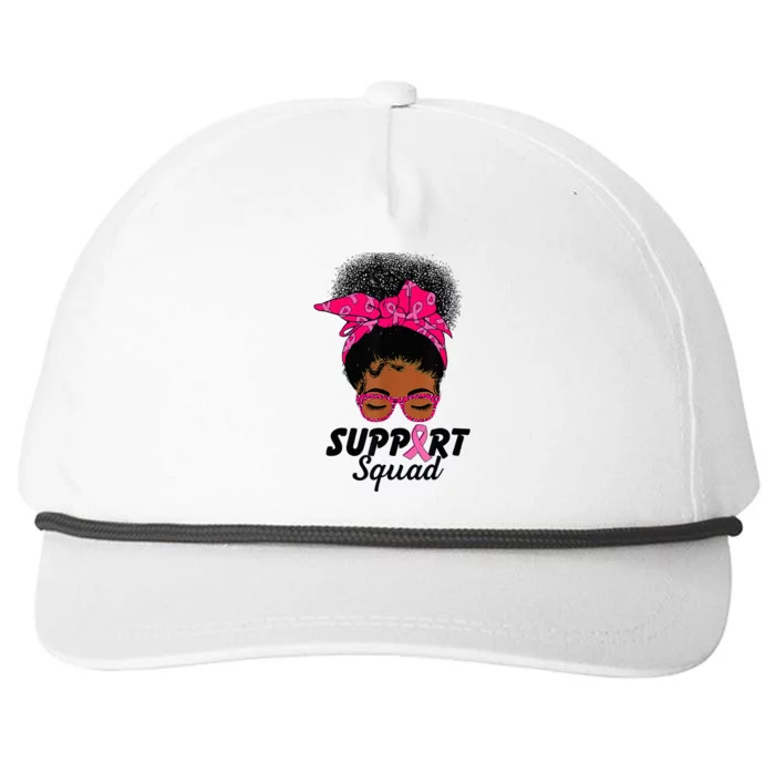 Support Squad Messy Bun Pink Warrior Breast Cancer Awareness Snapback Five-Panel Rope Hat