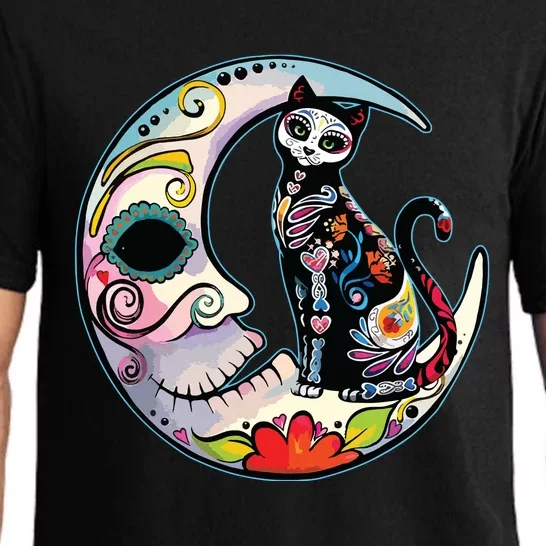 Sugar Skull Moon Cat Mexican Day Of Dead Dia De Los Muertos Pajama Set