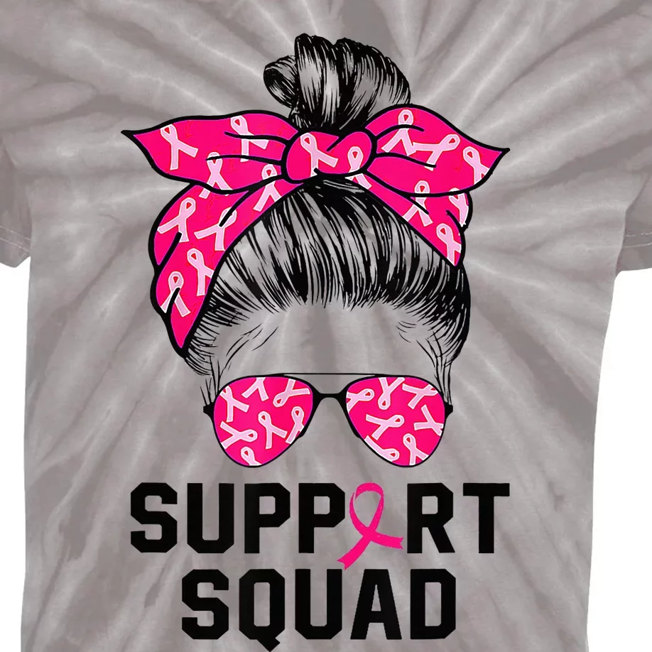 Support Squad Messy Bun Pink Warrior Breast Cancer Awareness Kids Tie-Dye T-Shirt