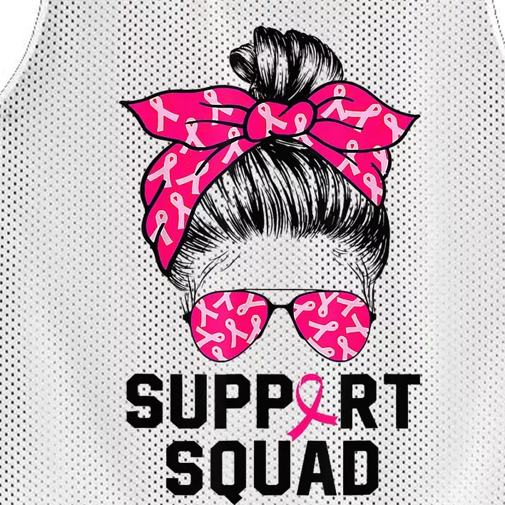 Support Squad Messy Bun Pink Warrior Breast Cancer Awareness Mesh Reversible Basketball Jersey Tank