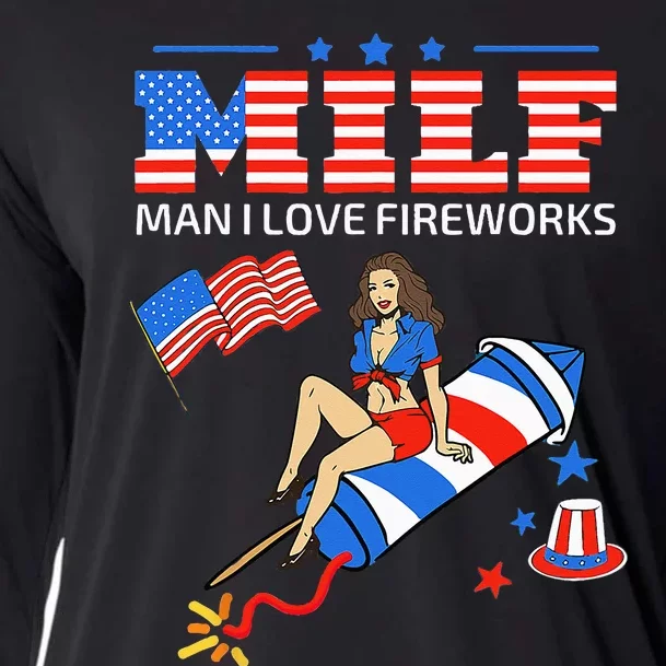 Saying Sarcastic MILF Man I Love Fireworks Cooling Performance Long Sleeve Crew