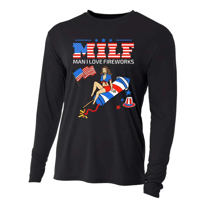 Saying Sarcastic MILF Man I Love Fireworks Cooling Performance Long Sleeve Crew