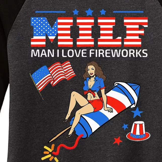 Saying Sarcastic MILF Man I Love Fireworks Women's Tri-Blend 3/4-Sleeve Raglan Shirt