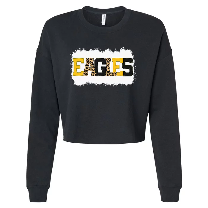 School Spirit Mascot Eagles Leopard Print Teacher Cropped Pullover Crew