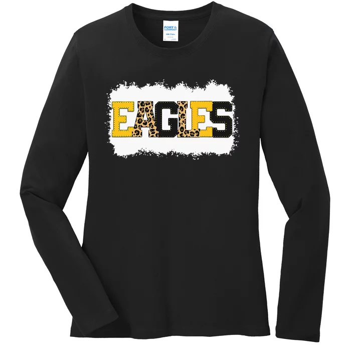 School Spirit Mascot Eagles Leopard Print Teacher Ladies Long Sleeve Shirt