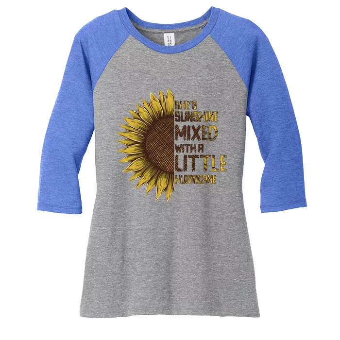 SheS Sunshine Mixed Hurricane Sunflower Lovers Gift Women's Tri-Blend 3/4-Sleeve Raglan Shirt