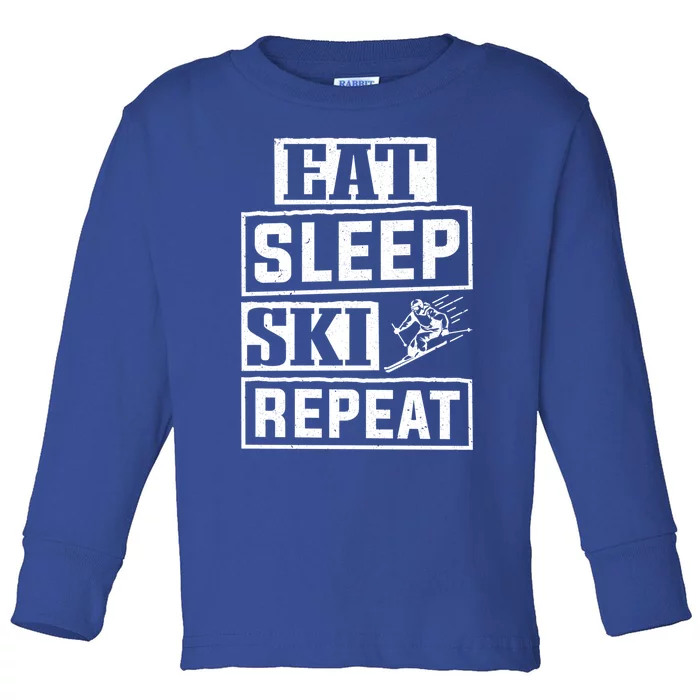 Skiier Skiing Mountain Eat Sleep Ski Repeat Cool Gift Toddler Long Sleeve Shirt