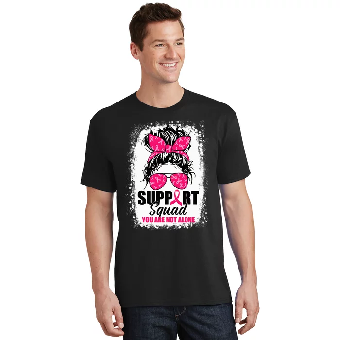 Support Squad Messy Bun Warrior Breast Cancer Awareness T-Shirt