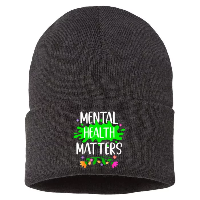 Support Squad Mental Health Awareness Lime Green Ribbon Sustainable Knit Beanie