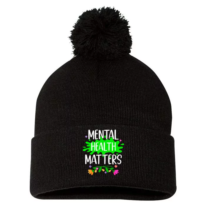 Support Squad Mental Health Awareness Lime Green Ribbon Pom Pom 12in Knit Beanie