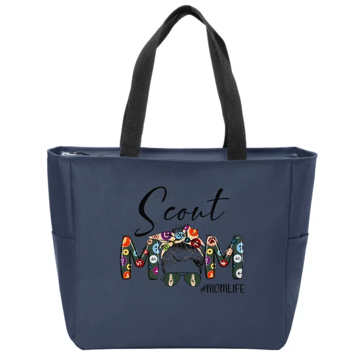 Scouting Scout Mom Life Messy Bun Hair Mother's Day Zip Tote Bag