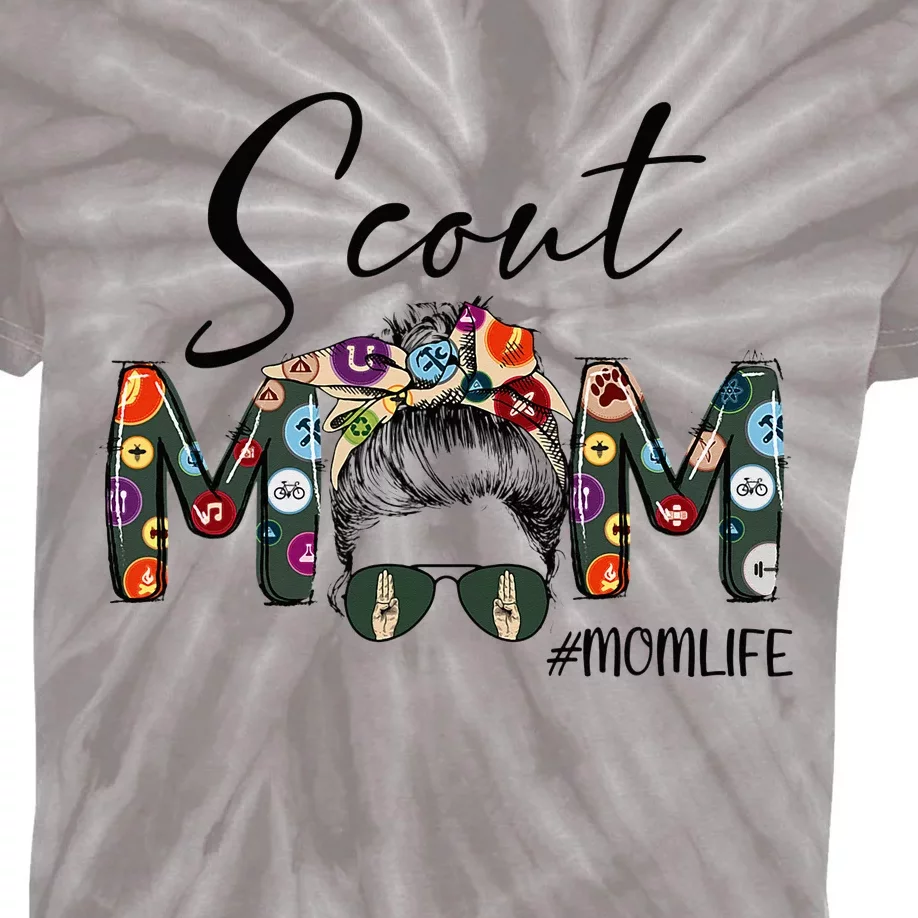 Scouting Scout Mom Life Messy Bun Hair Mother's Day Kids Tie-Dye T-Shirt