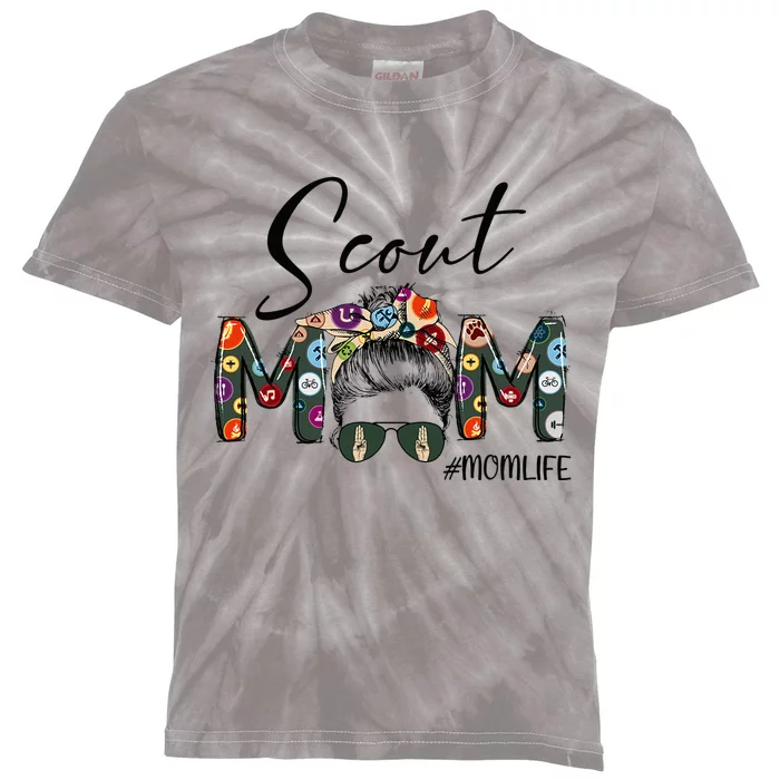 Scouting Scout Mom Life Messy Bun Hair Mother's Day Kids Tie-Dye T-Shirt