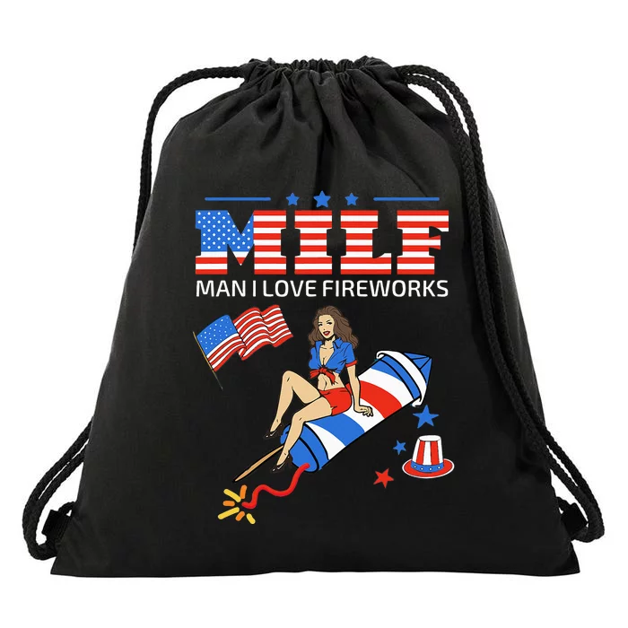 Saying Sarcastic MILF Man I Love Fireworks Drawstring Bag