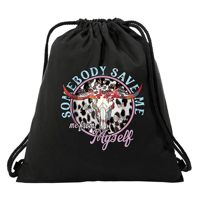 Somebody Save Me Country Music Retro Cowgirl Drawstring Bag