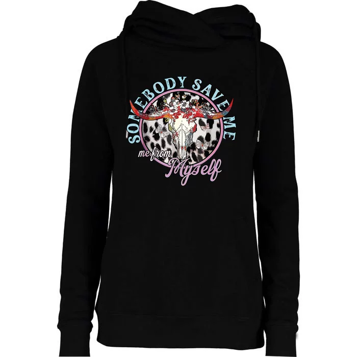 Somebody Save Me Country Music Retro Cowgirl Womens Funnel Neck Pullover Hood