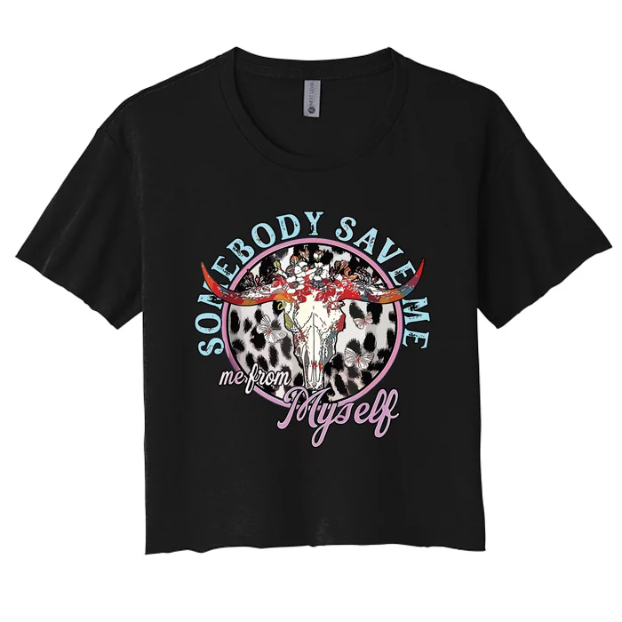 Somebody Save Me Country Music Retro Cowgirl Women's Crop Top Tee