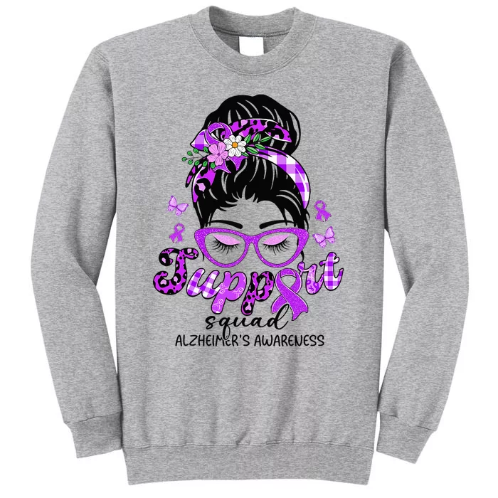 Support Squad Messy Bun Leopard Alzheimer's Awareness Tall Sweatshirt