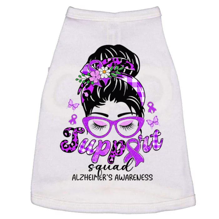 Support Squad Messy Bun Leopard Alzheimer's Awareness Doggie Tank