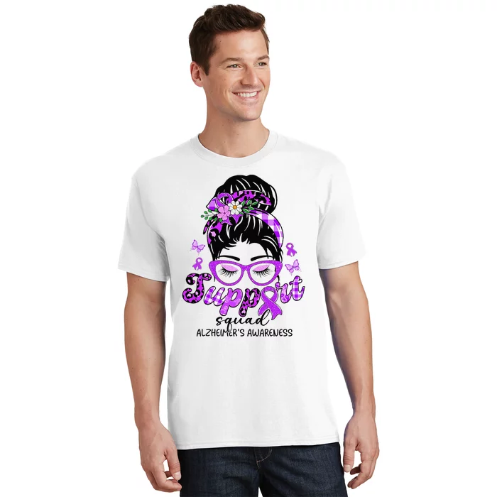 Support Squad Messy Bun Leopard Alzheimer's Awareness T-Shirt