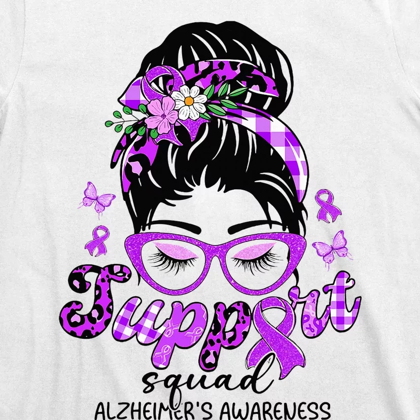 Support Squad Messy Bun Leopard Alzheimer's Awareness T-Shirt