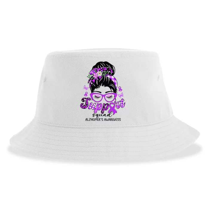 Support Squad Messy Bun Leopard Alzheimer's Awareness Sustainable Bucket Hat