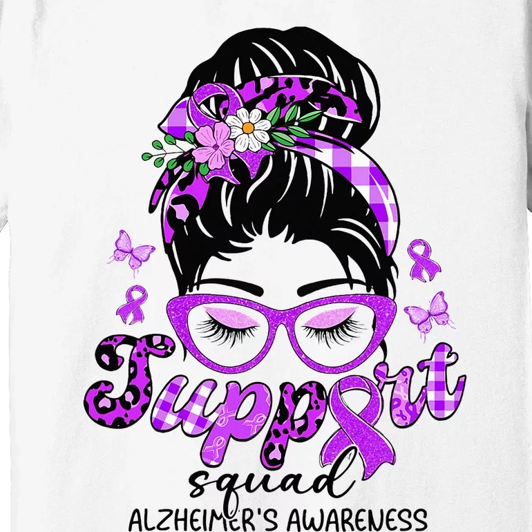 Support Squad Messy Bun Leopard Alzheimer's Awareness Premium T-Shirt