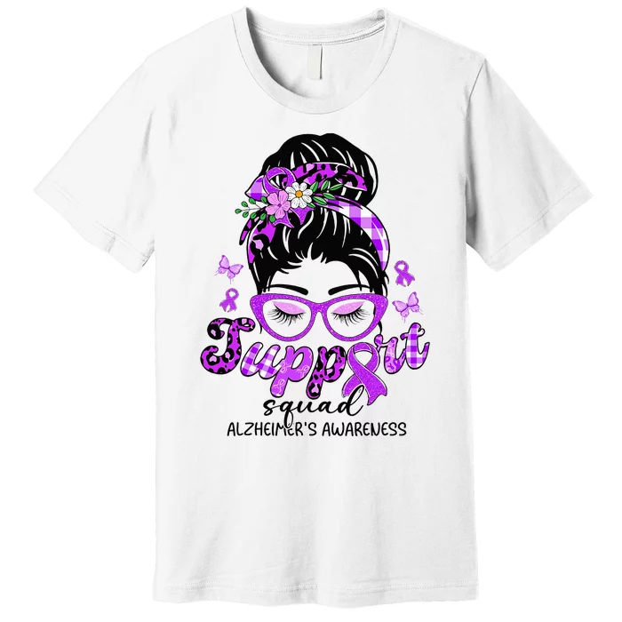 Support Squad Messy Bun Leopard Alzheimer's Awareness Premium T-Shirt