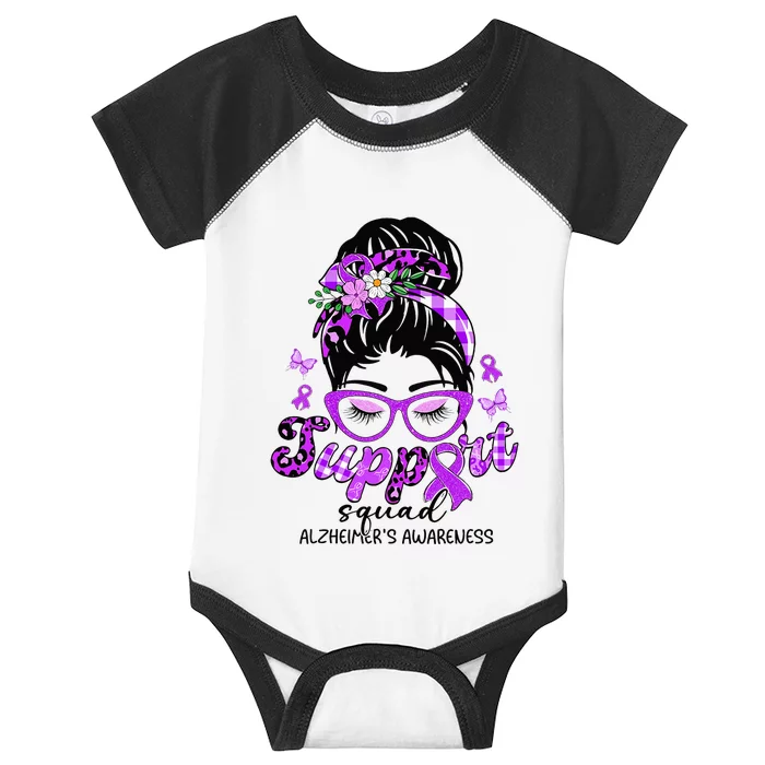 Support Squad Messy Bun Leopard Alzheimer's Awareness Infant Baby Jersey Bodysuit