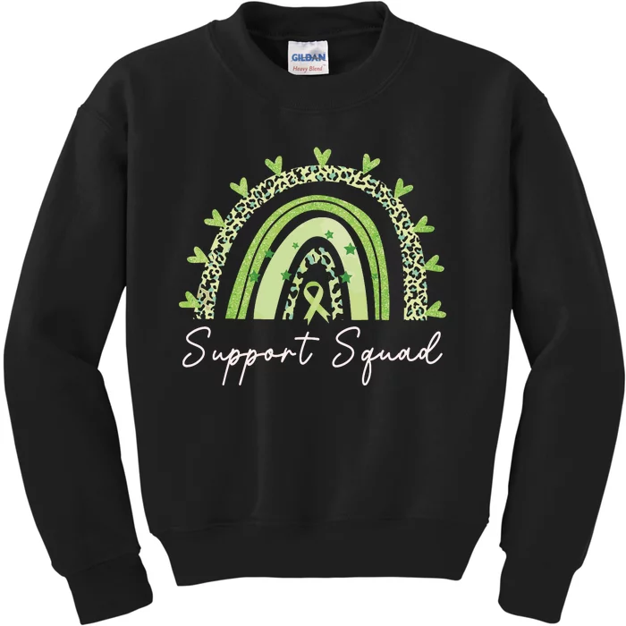 Support Squad Mental Health Awareness Rainbow Green Ribbon Kids Sweatshirt