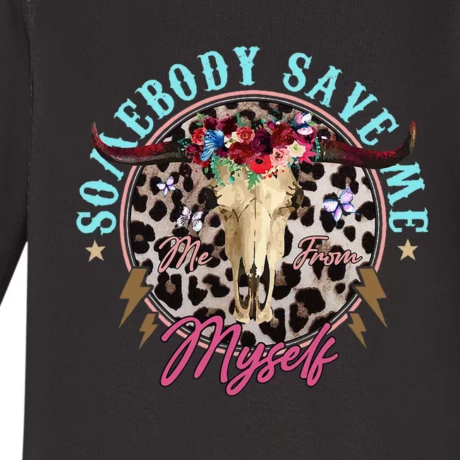 Somebody Save Me Country Music Retro Cowgirl Western Baby Long Sleeve Bodysuit