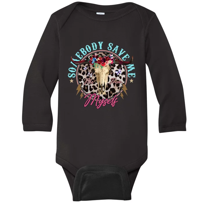 Somebody Save Me Country Music Retro Cowgirl Western Baby Long Sleeve Bodysuit