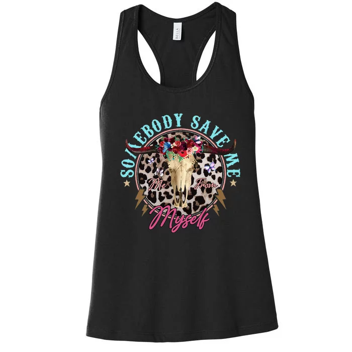 Somebody Save Me Country Music Retro Cowgirl Western Women's Racerback Tank