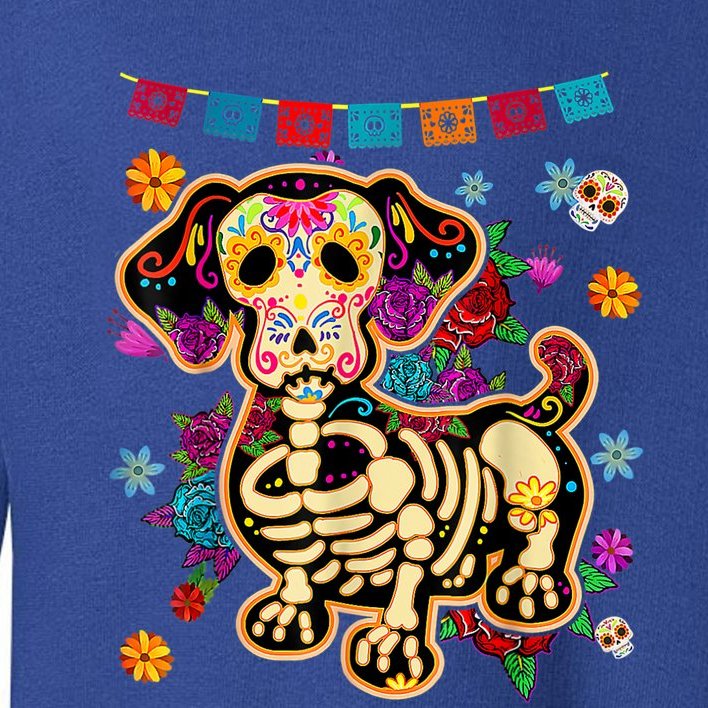 Sugar Skull Mexican Dachshund Bone Halloween Day Of Dead Toddler Sweatshirt