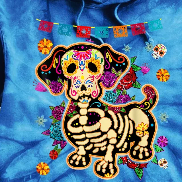 Sugar Skull Mexican Dachshund Bone Halloween Day Of Dead Tie Dye Hoodie