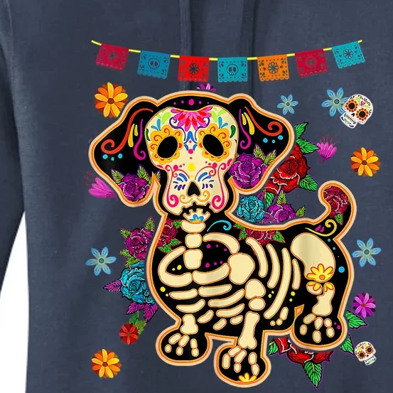 Sugar Skull Mexican Dachshund Bone Halloween Day Of Dead Women's Pullover Hoodie