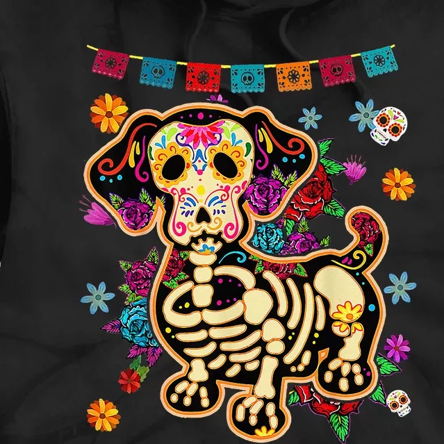 Sugar Skull Mexican Dachshund Bone Halloween Day Of Dead Tie Dye Hoodie