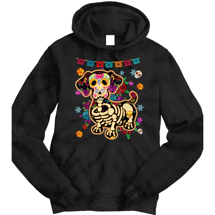 Sugar Skull Mexican Dachshund Bone Halloween Day Of Dead Tie Dye Hoodie