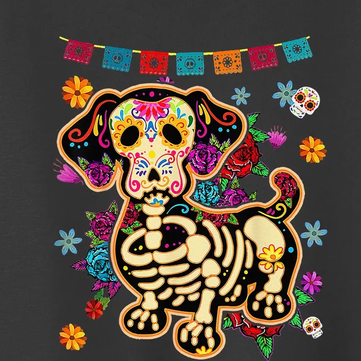 Sugar Skull Mexican Dachshund Bone Halloween Day Of Dead Toddler T-Shirt