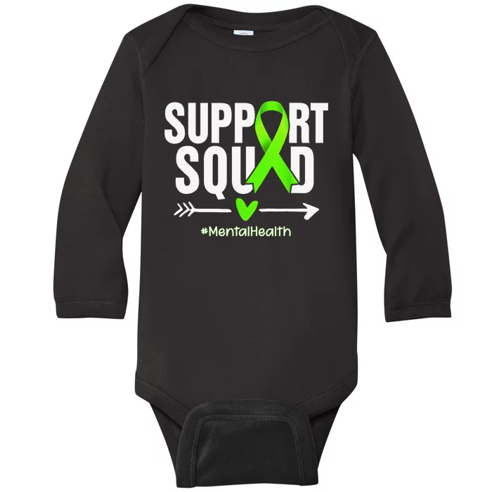 Support Squad Mental Health Awareness Green Ribbon Wo Baby Long Sleeve Bodysuit