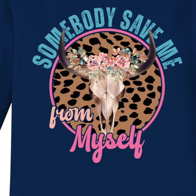 Somebody Save Me From Myself Country Music Retro Baby Long Sleeve Bodysuit