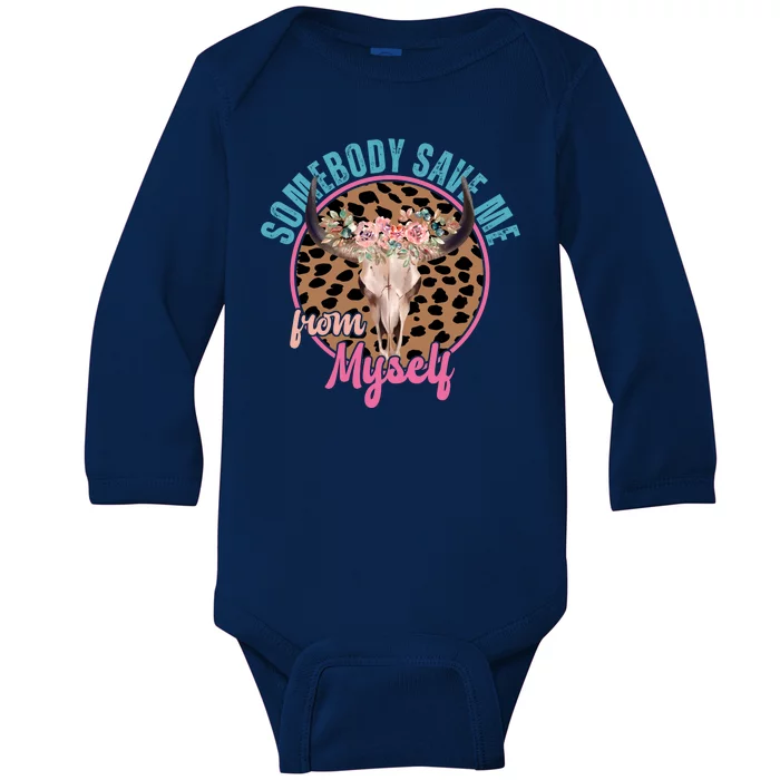 Somebody Save Me From Myself Country Music Retro Baby Long Sleeve Bodysuit