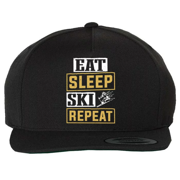 Skiier Skiing Mountain Eat Sleep Ski Repeat Gift Wool Snapback Cap