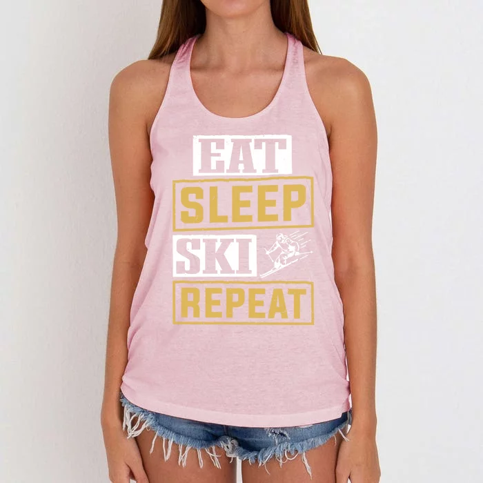 Skiier Skiing Mountain Eat Sleep Ski Repeat Gift Women's Knotted Racerback Tank